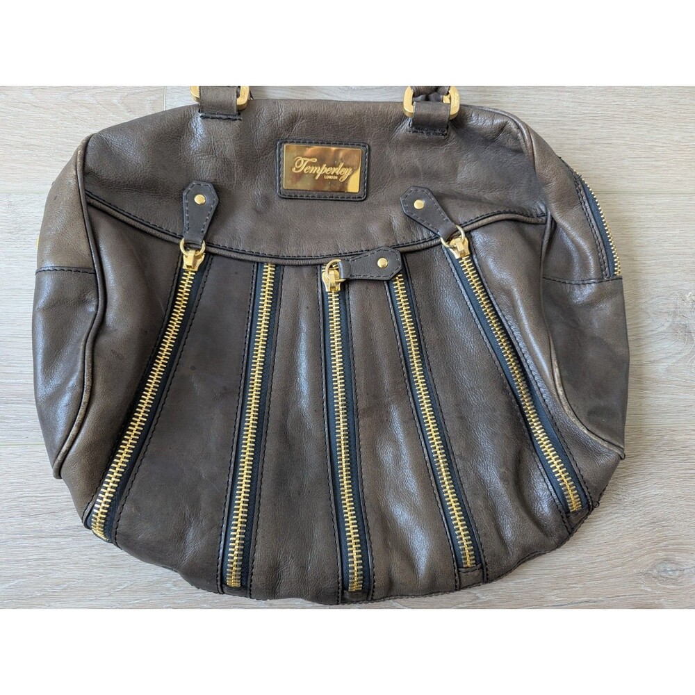 Temperley London Leather Luxury HandBag Bag Zip Y2K 90s Gold Tone Brown READ - Picture 3 of 15